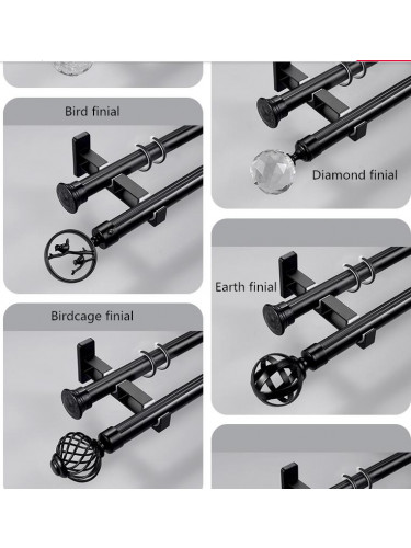 QYR92 28mm New Style Crystal Ball Finial Aluminum Alloy Single Double Curtain rod sets(Color: Black)