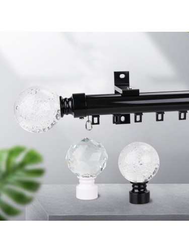 QYR95 28mm Diameter Diamond Crystal Ball Finial Single Double Curtain Rod Set With Rollers