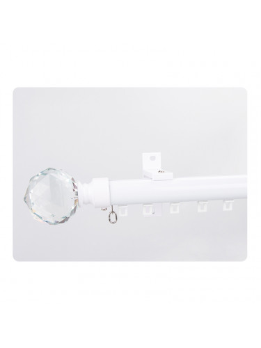 QYR95 28mm Diameter Diamond Crystal Ball Finial Single Double Curtain Rod Set With Rollers(Color: White with diamond finial)