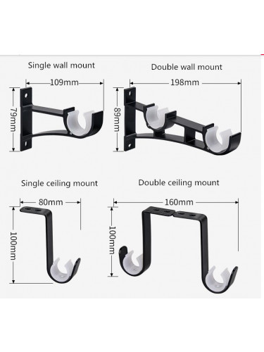 QYR96 28mm Column Finial Thick Aluminum Alloy Single Double Curtain rod set Ceiling/Wall Mount