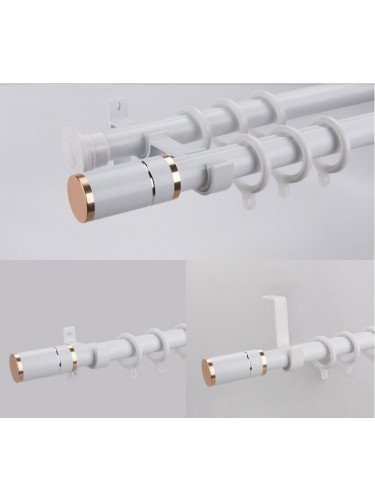 QYR96 28mm Column Finial Thick Aluminum Alloy Single Double Curtain rod set Ceiling/Wall Mount(Color: White)