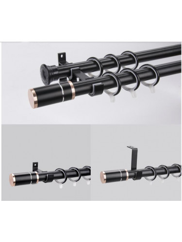 QYR96 28mm Column Finial Thick Aluminum Alloy Single Double Curtain rod set Ceiling/Wall Mount(Color: Black)