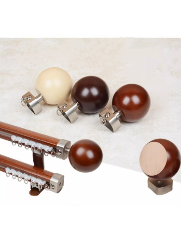 QYRF01 On Sales Wood Grain Aluminum alloy Curtain Track Set With Ball Finials