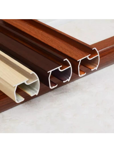 QYRF01 On Sales Wood Grain Aluminum alloy Curtain Track Set With Ball Finials