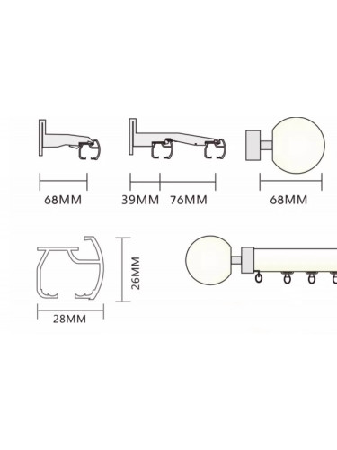 QYRF01 On Sales Wood Grain Aluminum alloy Curtain Track Set With Ball Finials