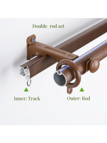 QYRF06 Fashion Wood Grain Outer Rod With Inner Track Set With Egg Finial