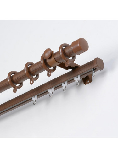 QYRF16 Fashion Wood Grain Outer Rod With Inner Track Set Ceiling/Wall Mount(Color: Black walnut)