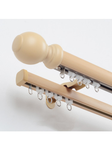 QYRF08 Fashion Wood Grain Outer Rod With Inner Track Set With Wooden Ball Finial(Color: Maple)