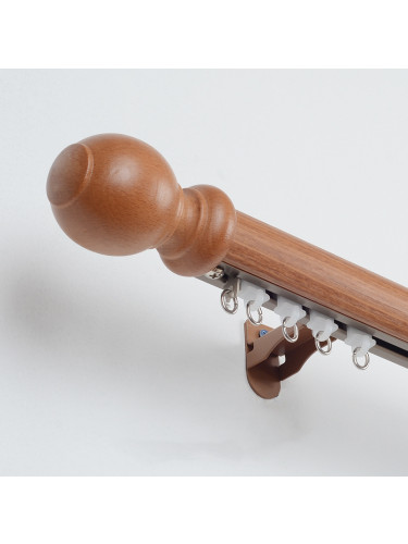 QYRF08 Fashion Wood Grain Outer Rod With Inner Track Set With Wooden Ball Finial
