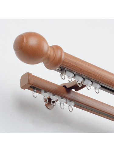 QYRF08 Fashion Wood Grain Outer Rod With Inner Track Set With Wooden Ball Finial(Color: Teak)