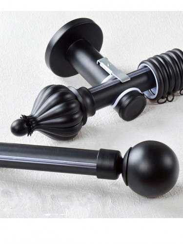 QYRY01 28mm Ball Cone Finial Metal Single Curtain rod set Custom Length Curtain Pole(Color: Black)