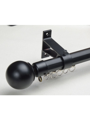 QYRY07 Black Metal Curtain Rod Set With Metal Rollers(Color: Black Ball Finial)