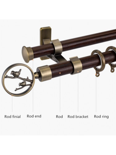 QYRZ04 Luxury 28mm Wood Grain Aluminum Alloy Single Double Curtain Rod Sets For Living Room