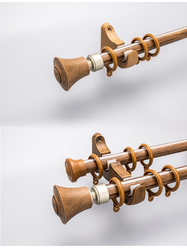 QYRZ05 Luxury 28mm Wood Grain Aluminum Alloy Single Double Curtain Rod Sets(Color: Teak)