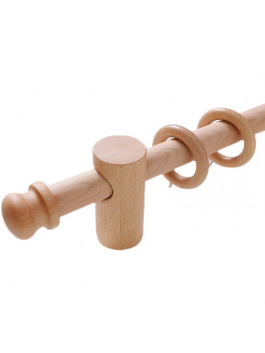 QYT01 29mm Ash Wood Single Double Curtain Rod Sets(Color: Wood ball bracket)