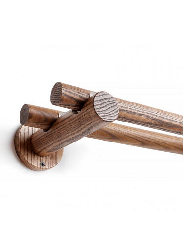 QYT02 29mm Ash Wood Black Walnut Ball Bracket Single Double Wooden Curtain Rod Sets 