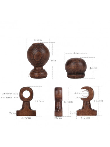 QYT07 29mm Ash Wood Black Walnut Single Double Curtain Rod Sets