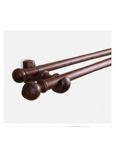 QYT07 29mm Ash Wood Black Walnut Single Double Curtain Rod Sets 