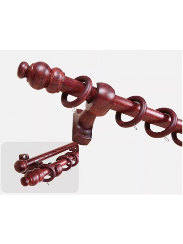 QYT10 29mm Red Wood Single Double Curtain Rod Sets 