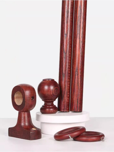 QYT10 29mm Red Wood Single Double Curtain Rod Sets 