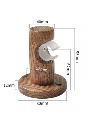 Wall Single/Double wooden curtain pole brackets Black walnut(Color: Single round wood bracket)