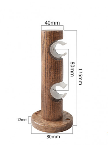 Wall Single/Double wooden curtain pole brackets Black walnut(Color: Double round wood bracket)