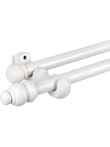 QYT11 29mm White Wood Single Double Curtain Rod Sets 