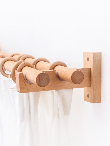 Light Wooden Double Curtain Rods And Brackets Customize