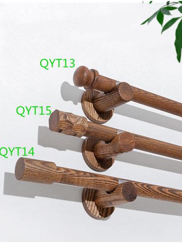 QYT13 29mm Single Double Wooden Drapery Rods Black Walnut