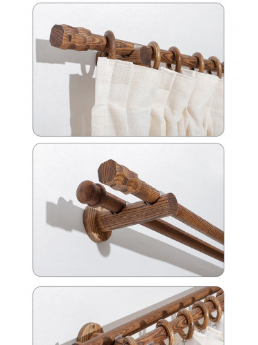 QYT15 Black Walnut Wood Curtain Poles With Brackets And Finials