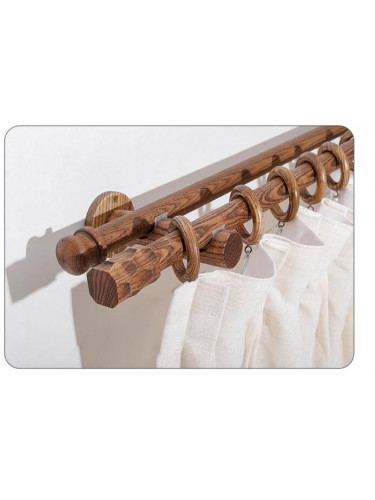 QYT15 Black Walnut Wood Curtain Poles With Brackets And Finials