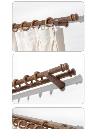 QYT16 Wood Curtain Poles With Wooden Drapery Rod Brackets