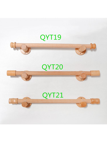 QYT21 Curtain Rod Natural Wood With Beech Brackets And Finials