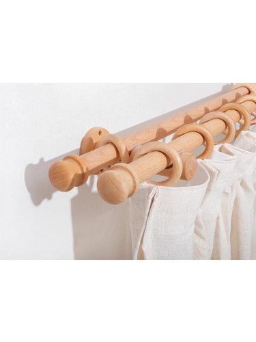 QYT19 Natural Wood Curtain Rod Beech Single/Double Wooden Poles