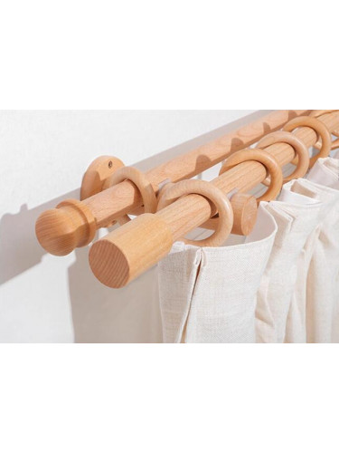 QYT20 Natural Wood Curtain Rail Single/Double Drapery Pole Sets