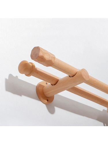 QYT21 Curtain Rod Natural Wood With Beech Brackets And Finials