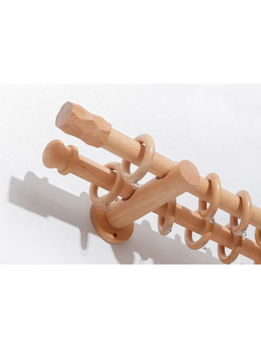 QYT21 Curtain Rod Natural Wood With Beech Brackets And Finials
