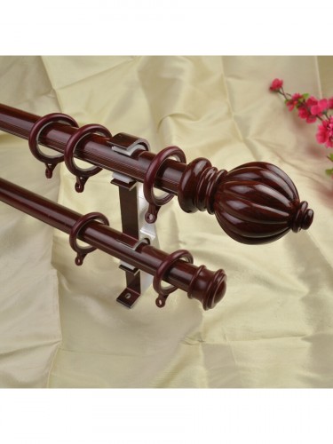 QYT2221 28mm Super Thick Wood Grain Aluminum Alloy Double Curtain Rod Set (Color: Red Wood)