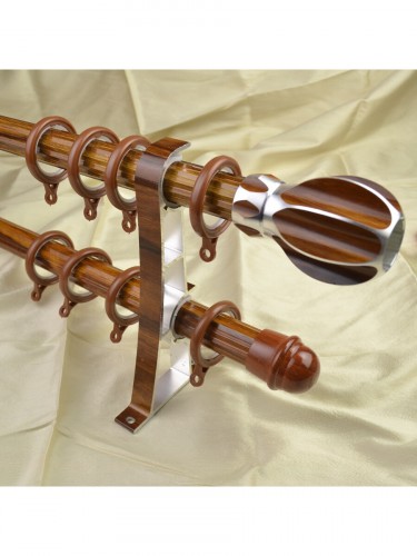 QYT2321 28mm Wood Grain Rhombus Aluminum Alloy Double Curtain Rod Set (Color: Gold Pear)