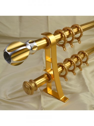 QYT2521 28mm Aluminum Alloy Double Curtain Rod Set (Color: Gold)