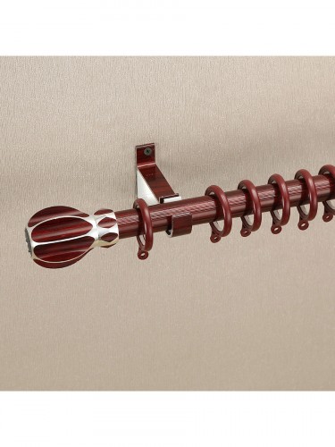 QYT2720 28mm Super Thick Wood Grain Round Single Curtain Rod Set Metal Finial Red Wood Color