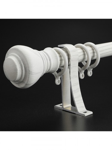 QYT2820 28mm Wood Grain Nano Mute Single Curtain Rod Set Crown Finial White Oak Color