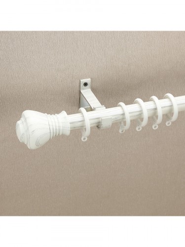 QYT2820 28mm Wood Grain Nano Mute Single Curtain Rod Set Crown Finial White Oak Color