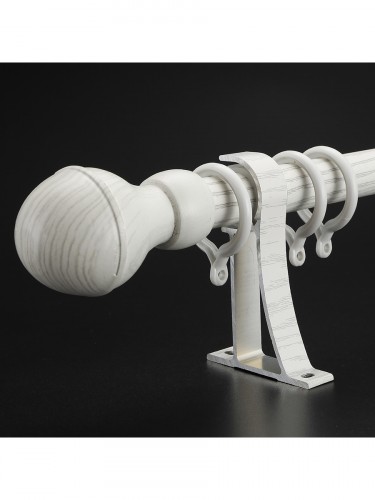 QYT2822 28mm Wood Grain Nano Mute Single Curtain Rod Set Acorn Finial White Oak Color