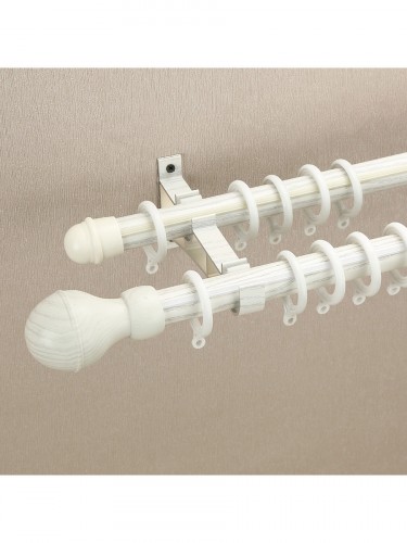 QYT2823 28mm Wood Grain Nano Mute Double Curtain Rod Set Acorn Finial White Oak Color