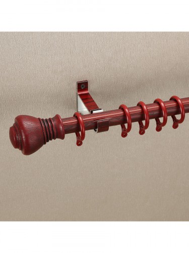 QYT2820 28mm Wood Grain Nano Mute Single Curtain Rod Set Crown Finial Red Wood Color