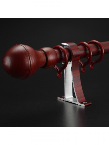 QYT2822 28mm Wood Grain Nano Mute Single Curtain Rod Set Acorn Finial Red Wood Color