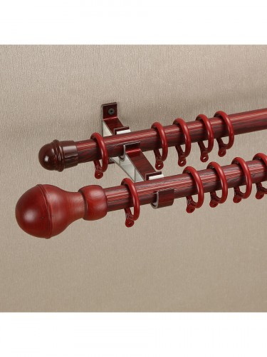 QYT2823 28mm Wood Grain Nano Mute Double Curtain Rod Set Acorn Finial (Color: Red Wood)