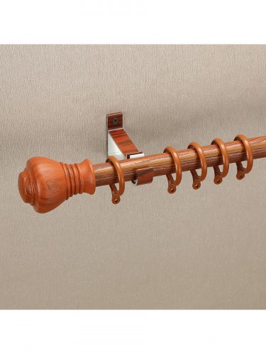 QYT2820 28mm Wood Grain Nano Mute Single Curtain Rod Set Crown Finial Teak Color