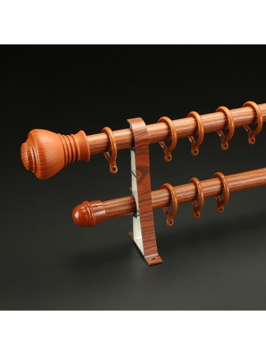 QYT2821 28mm Wood Grain Nano Mute Double Curtain Rod Set Crown Finial (Color: Teak)